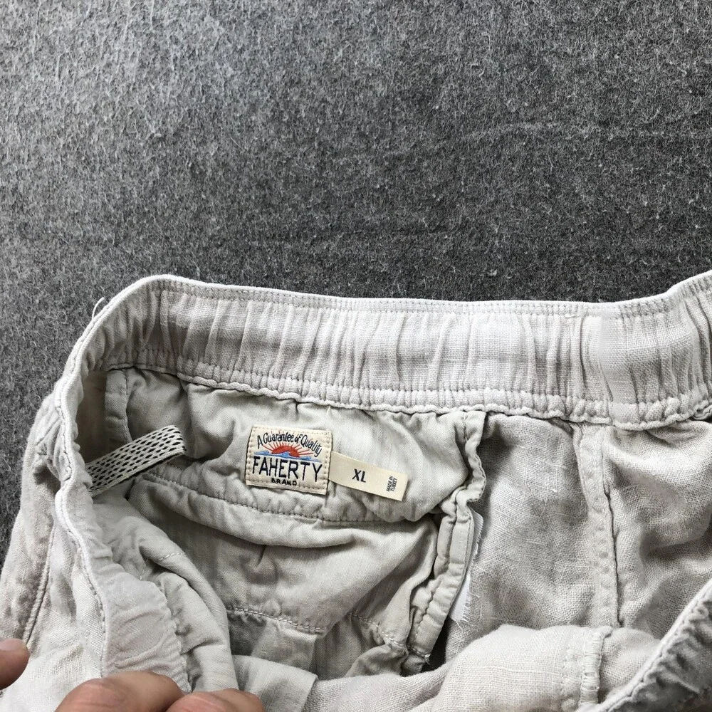 Faherty Shorts Mens Extra Large Beige Linen Drawstring Elastic Waist Casual